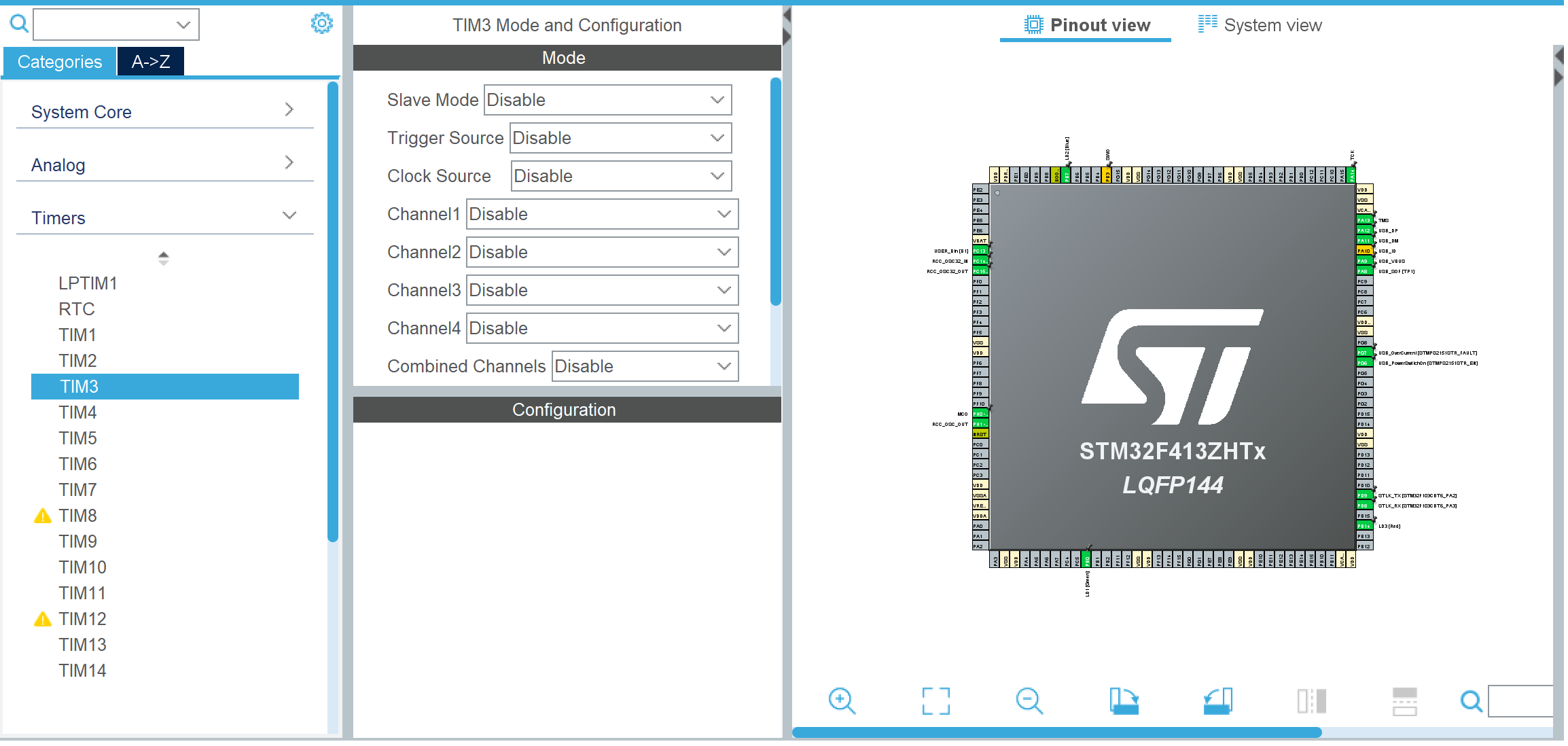 STM32CubeIDE中的定时器配置界面